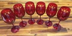 6pc Italo Home Hand Cut Ruby Red Wine Glasses 9.75″ Turkey NEW w/ Stickers