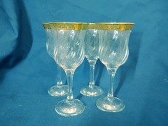 Murano 7″ Wine Glasses Swirl Coupe Gold Greek Key Pattern on Rim Set Of 4