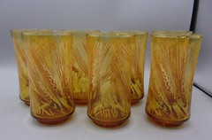 Libbey «Harvest Time» Amber Wheat Set of 7 Vintage Tumbler Beverage Glasses