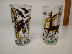 2 Vintage 1950’s Rare HAZEL ATLAS JELLY GLASSES Honey Honeybee Bear Deer Jellies