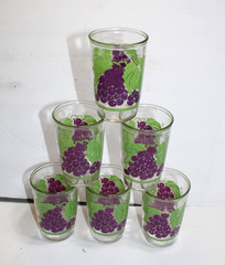 VTG Jelly Jar Clear Glass Tumblers Grapes Grapevine 10 oz 4.75” Lot of 6 EUC
