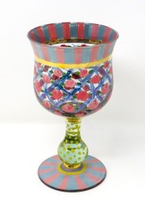 Handmade MacKENZIE CHILDS 1983 Circus Arbor Rose Water Glass Goblet Gold Accents