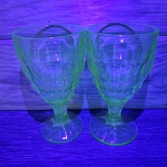 2 VINTAGE Hazel Atlas Glowing Depression Glass Company COLONIAL BLOCK GOBLETS