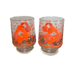 2 Vintage MCM Red Rooster Juice 4oz Petite Cocktail Shot Glasses