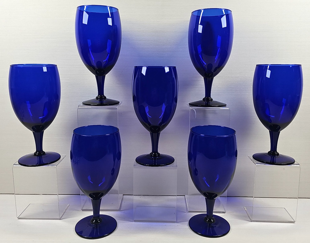7) Pier 1 Cobalt Blue Iced Tea Glass Set Elegant Stemware Drinking Bar P1C13 Lot