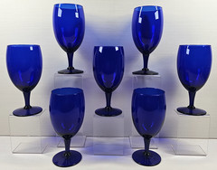 7) Pier 1 Cobalt Blue Iced Tea Glass Set Elegant Stemware Drinking Bar P1C13 Lot