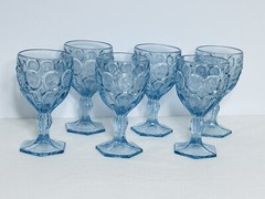 Vintage Wine Glasses/Goblets Set Of 6 Blue Cameo Girls Small Chips See Pic