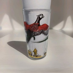 1- 1950’s Vtg Hazel Atlas Pheasant Dog Hunting Drinking Glass 16 Oz Flat Tumbler