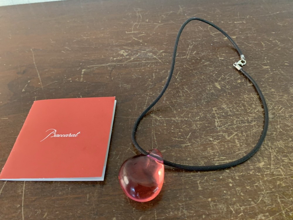 Baccarat Model 1 Pink Crystal Pebble Pendant Necklace