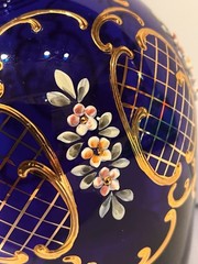 Murano Tre Fuochi Beverage Set 24K Gold Trim Decanter 6 Cordial Glasses Cobalt
