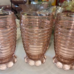 4 Vintage Set ANCHOR HOCKING GLASS CO. MANHATTAN PINK FOOTED BEVERAGE TUMBLERS
