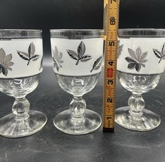 Libbey Water Goblets Silver Leaf Foliage Set Of Three Vintage