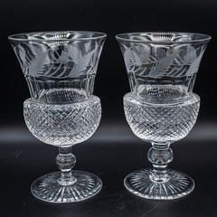 CHIP – Edinburgh Crystal Thistle EDI19 Water Goblet Glasses SIGNED 5 7/8″ – Pair