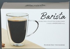 2 BARISTA AMERICANO Double Wall Clear Glass Coffe/Tea Mugs 12.3 oz.