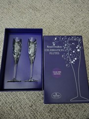 NIB ROYAL DOULTON year 2000 CELEBRATION FLUTES Champagne CRYSTAL Glasses
