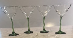 Lot Of 4 Libbey Courbe Green Wiggle Martini Glasses 12oz