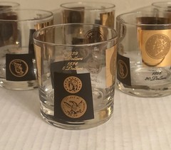 VTG 1960s Barware Libby 22k Gold Cera Coin Lowball Glasses Set of 6
