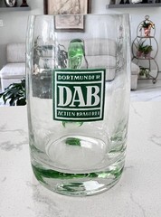 SIGNED VINTAGE DAB DORTMUNDER CRYSTAL GLASS MUG w/ GREEN APPLIED HANDLE