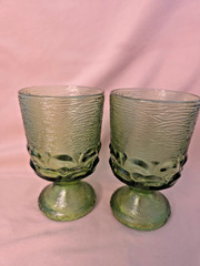 Vintage Tiffin Franciscan Madeira Olive Green Footed 5.5” Glasses 8 Oz Set of 2