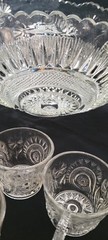 LE Smith 14.5″X8″ Punch Bowl ,10 Cups Pinwheel & Stars Etched & Plastic Ladle