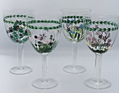 SET OF 4 PORTMEIRION BOTANIC GARDEN 18oz WATER WINE GOBLETS HAND PAINTED GLASSES