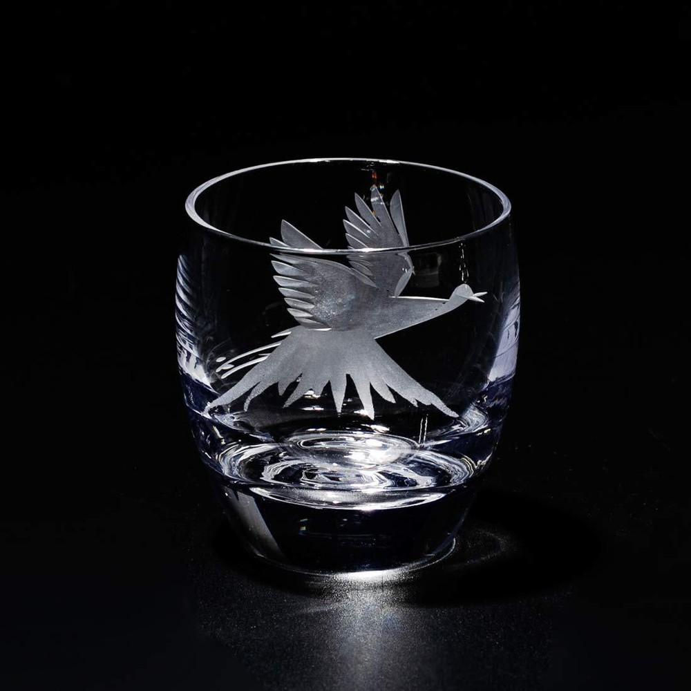 Edo Kiriko Mt. Fuji & Crane Cold Sake Glass in Box Made in Japan