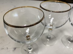 4 Vintage Bohemia Crystal -Crystalex BOC42 Balloon Water Glass Gold Ball Stem