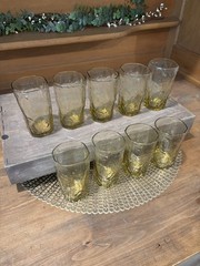 9 Morgantown Topaz Amber Crinkle Glass 4″ Flat Juice Glasses ~ NICE~
