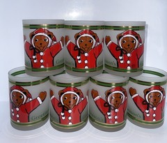 Vintage Frosted Teddy Bear 22kt Gold Rim Lowball Set Of 7 Drinking Glasses 4×3”