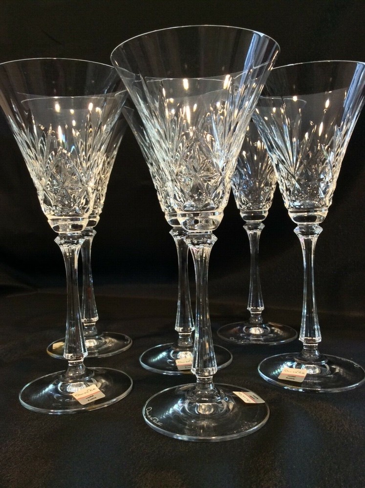 6 Oscar de la Renta Waldorf Signed Crystal Wine Flutes Water Size With Tags