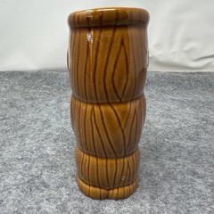 Ceramic Tiki Mug Brown Woodgrain Double Face Polynesian Hawaiian Tiki Bar 7in