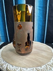 VTG MCM Felipe Derflingher Caged Art Glass Brutalist Highball Tumbler Amber-Rare