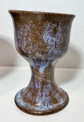 Studio Art Pottery Handmade Stoneware Wine Glass Goblet Blue Speckled set of 2