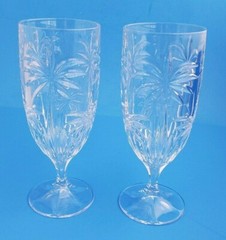 SHANNON CRYSTAL DESIGNS OF IRELAND PALM TREE 2 WATER/ICE TEA GOBLETS GLASSES