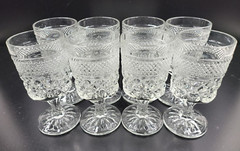 8 Anchor Hocking Wexford Claret Wine Glasses Set Vintage Cut Etched Bar Ware Lot