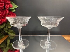 Val St Lambert Belgian Crystal Coupe Glasses – Set of 2 – Hand-Cut Crystal