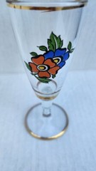 MCM 1960’S 4 VTG Sherry Cordial GLASS STEMWARE, FLORAL FLOWERS Gold Gild