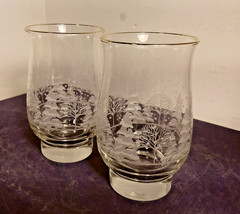 Libbey Arby’s Set Of 2 Christmas Glasses Winter White Frosted Pine Tree Gold Rim