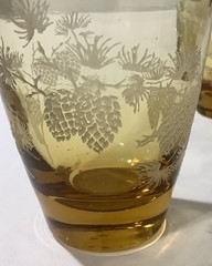 Amber Colored Drinking Glasses Tumblers Acorn Branch Design 3.4” Tall Lot Of 2