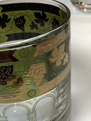 Vintage Green Cera Glass Golden Grapes Barware Set of 5- MCM