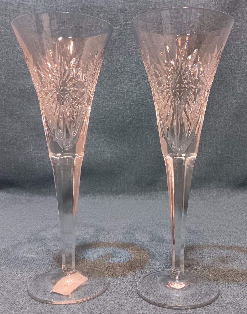 Pair Waterford Crystal Millennium Series Health 9 1/4″ Toasting Flutes EX!