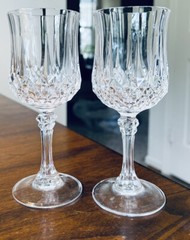Set of 2 Vintage Cristal D’Arques-Durand Longchamp Crystal Wine Glasses 6.5” H