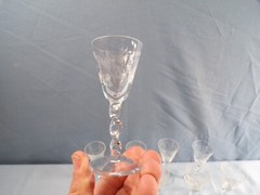 Set of 8 Morgantown Clear Glass Bo Peep Etch Cordials Small Wine Glasses Goblets