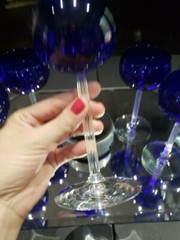 (7) «Rhine Wine» glasses 6″, Fostoria «Classic Cobalt Blue» clear stem 6011 RARE