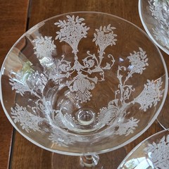Morgantown Glass «Mayfair» Etched Champagne Glasses Set of 4 Art Nouveau Style