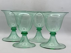 Set of 4 Mid Century Modern Green Cocktail Glasses Vintage Barware Kitchen Retro