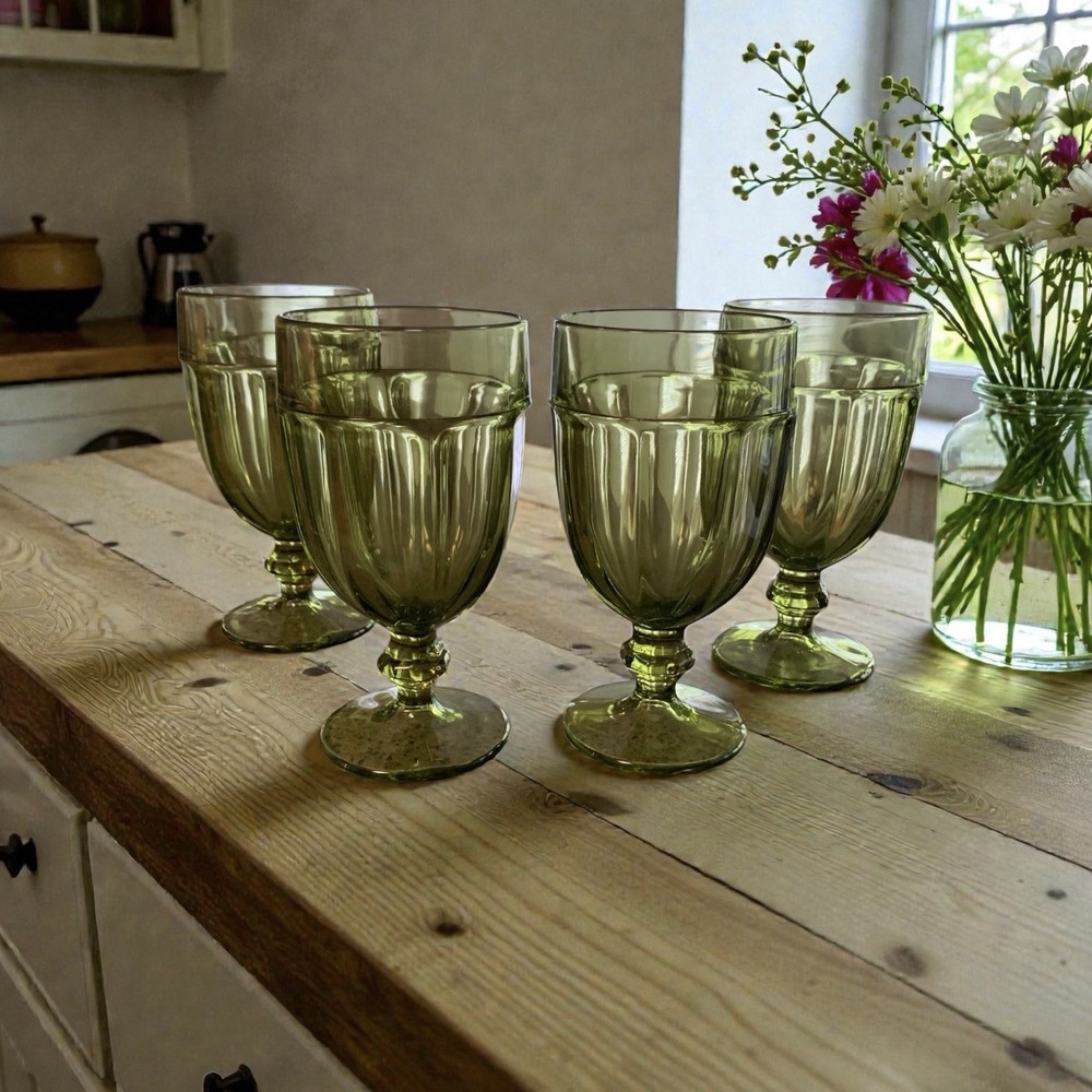 Libbey Duratuff Gibraltar Olive Green Goblets Set Of 4 Vintage