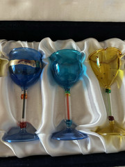 Vintage Venezia Cordial Glasses By Antonio Salviati Velvet Box Hand-Blown MCM