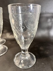 7 Vintage Arcoroc France Clear Molded Embossed Fruit Design Goblets Wine Water