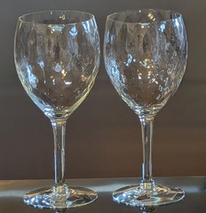 West Virginia Glass Diamond Optic Wine Mouth Blown Glass 8.75″ Set/2 Vintage